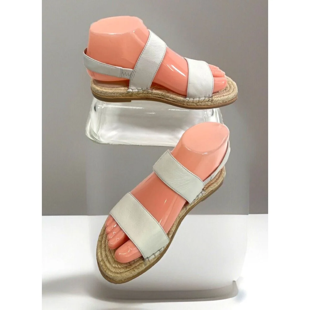 Eileen Fisher Max Espadrille Flat Sandals‎ Size 6 US Open Toe Leather Neutral